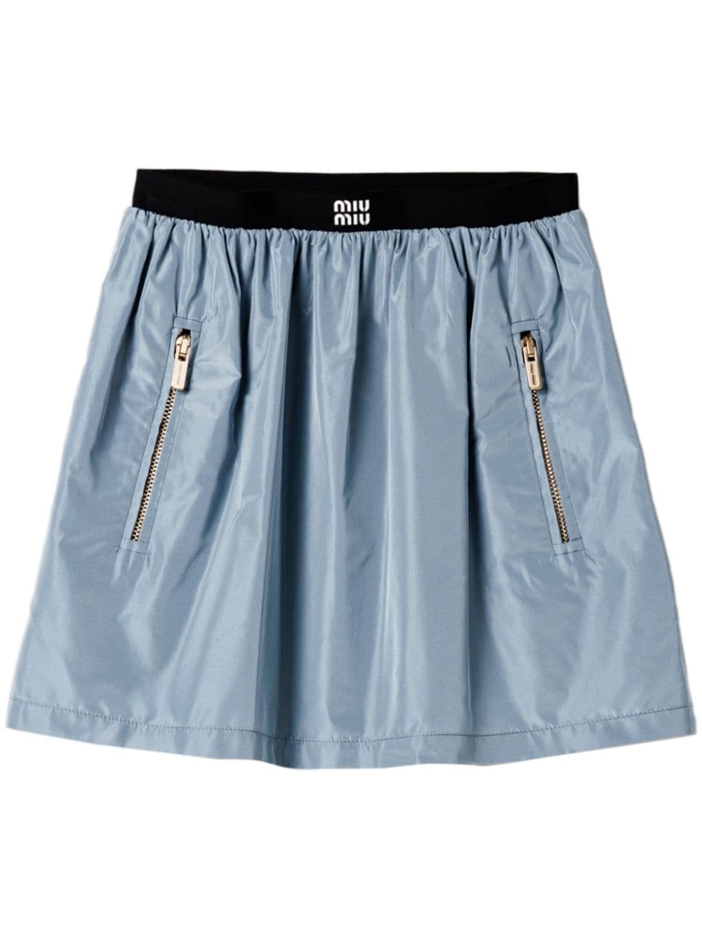 Shop Miu Miu Logo-print Pleated Mini Skirt In Blau