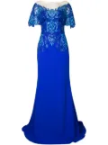 Tadashi Shoji ruffled sleeve Illusion gown - Blue