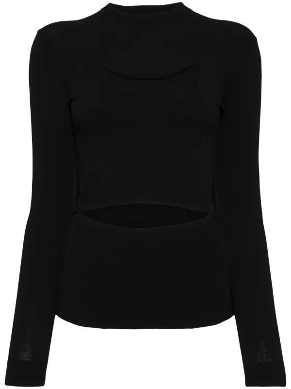 A.W.A.K.E. Mode Lip-appliqué Knitted Top in Black