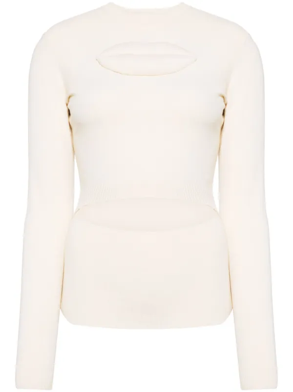 A.W.A.K.E. Mode Lip-appliqué Knitted Top in Neutrals
