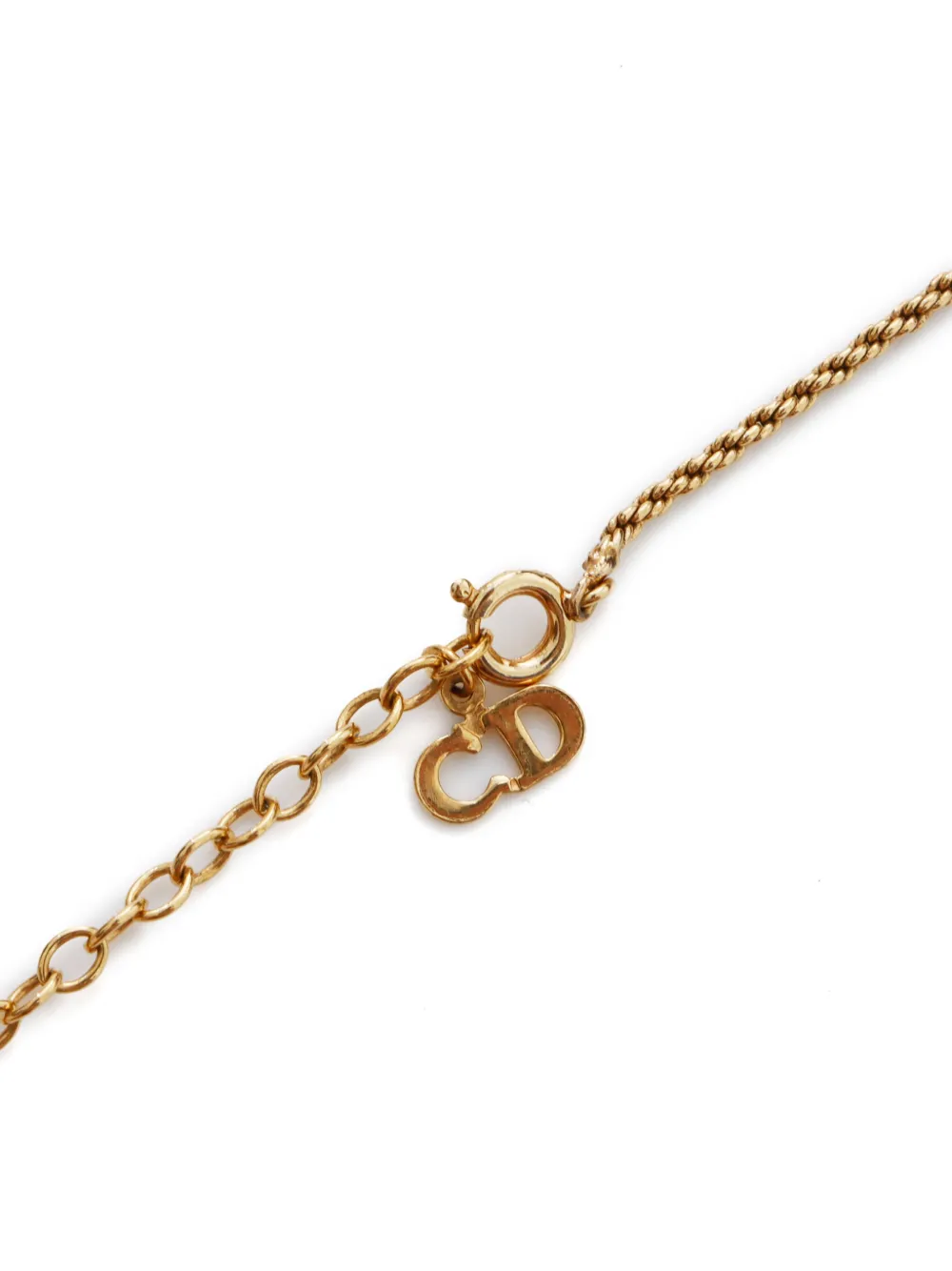 Pre-owned Dior Cd Rhinestone Necklace In Gold