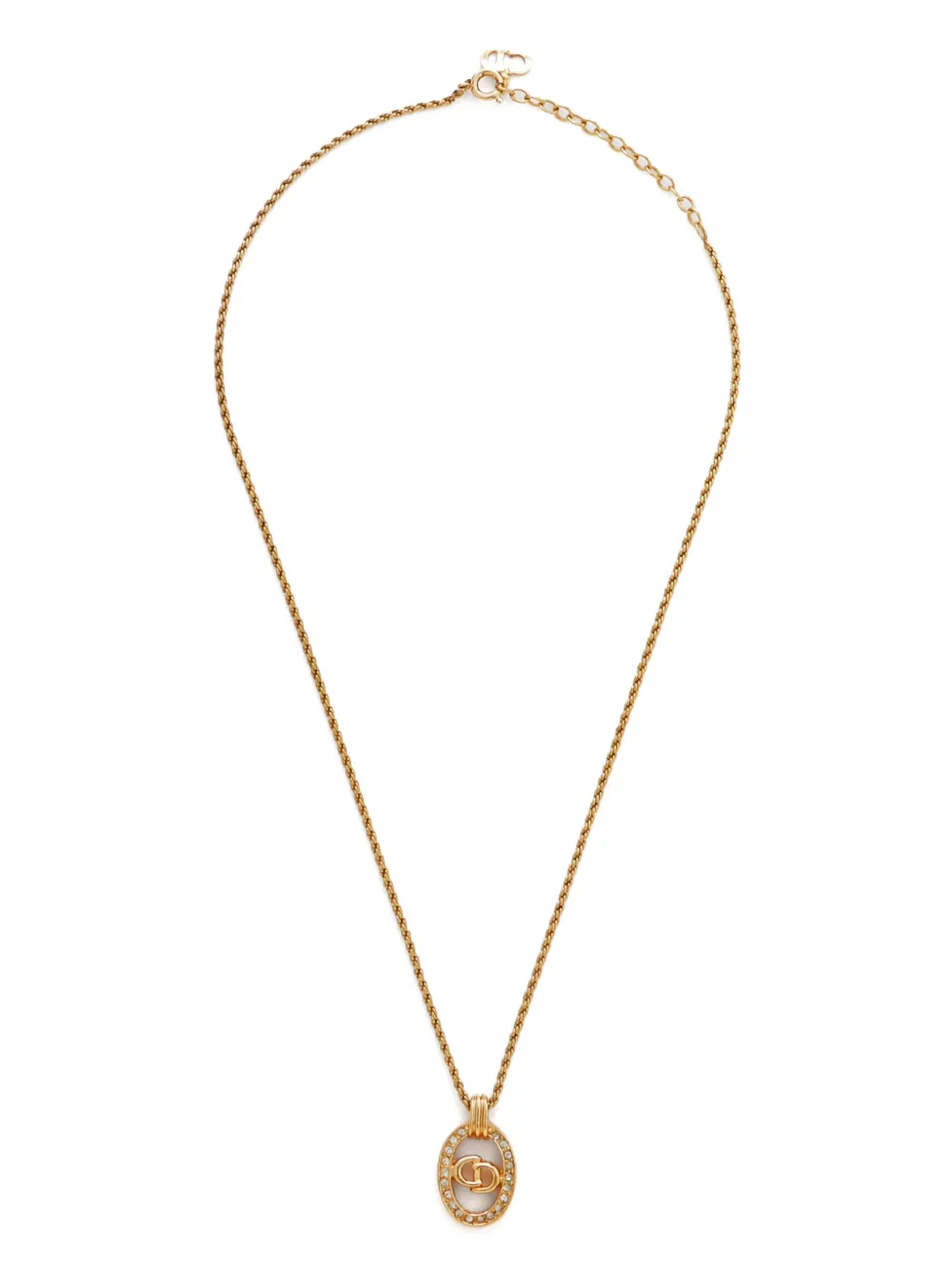 Pre-owned Dior Cd Rhinestone Necklace In Gold