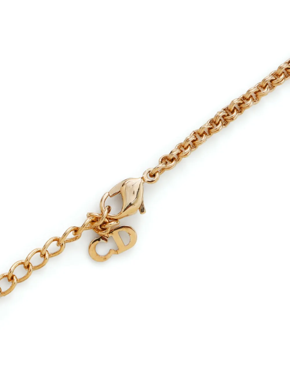 Pre-owned Dior Cd Rhinestone Necklace In Gold