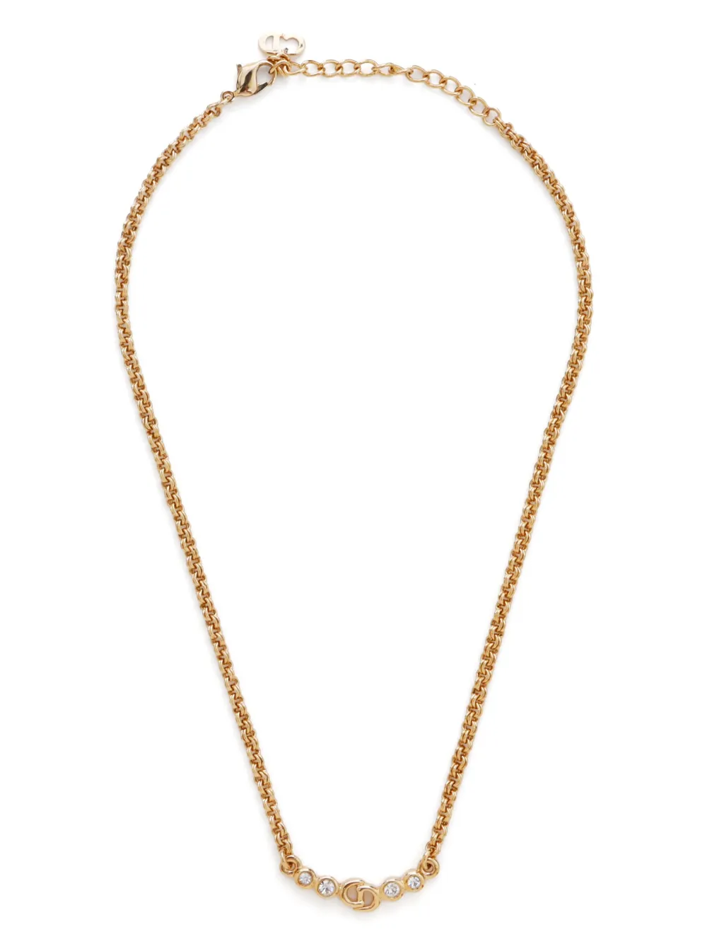 Pre-owned Dior Cd Rhinestone Necklace In Gold