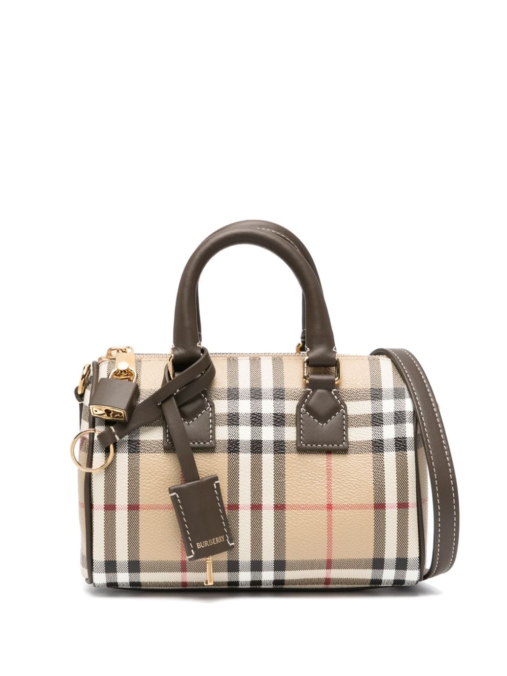 Shop Burberry Mini Check Cross Body Bag In Brown