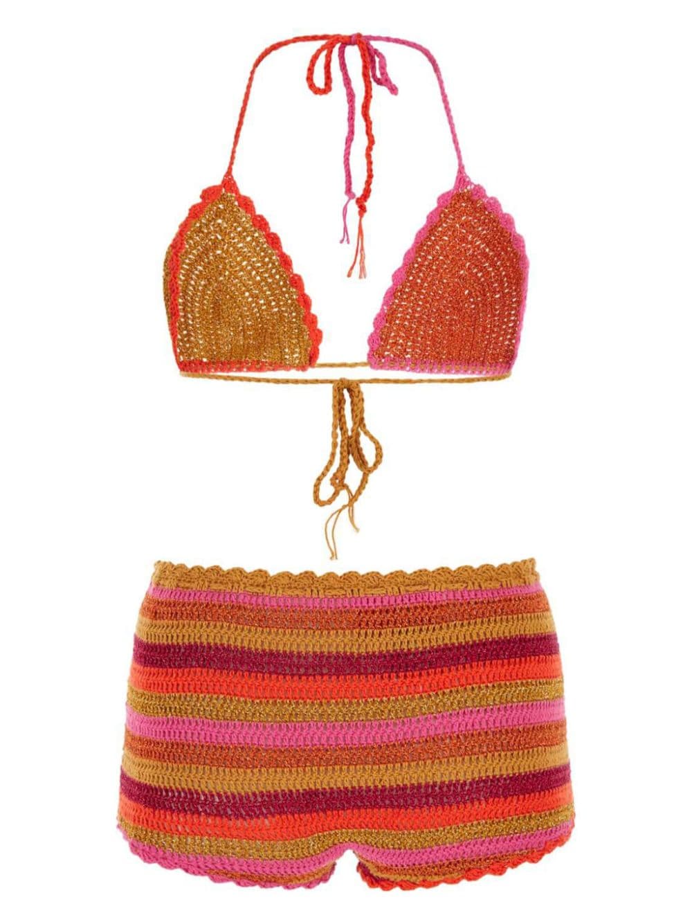 Rose Carmine striped crochet bikini set - Oranje