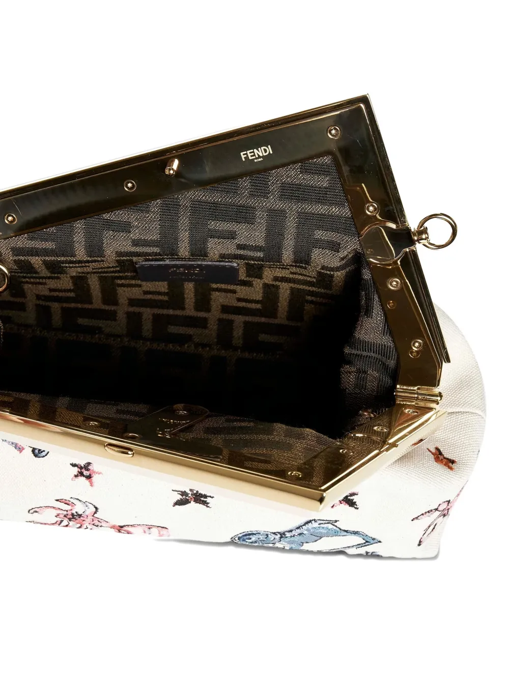 FENDI small zodiac-embroidered clutch bag Wit
