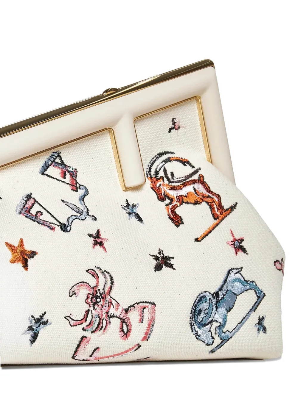 FENDI small zodiac-embroidered clutch bag Wit