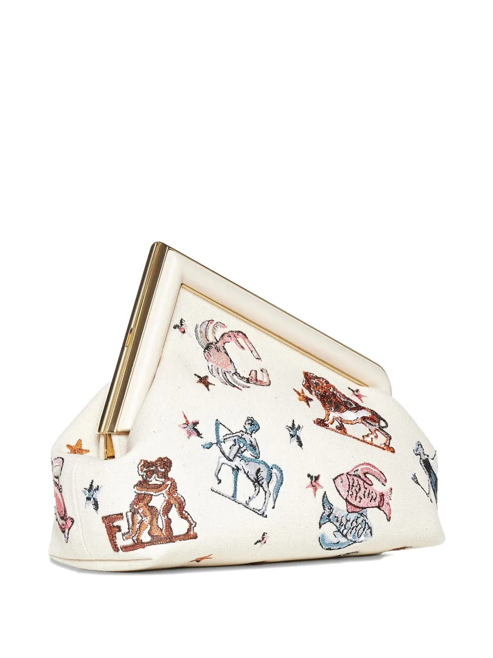 FENDI small zodiac-embroidered clutch bag Wit