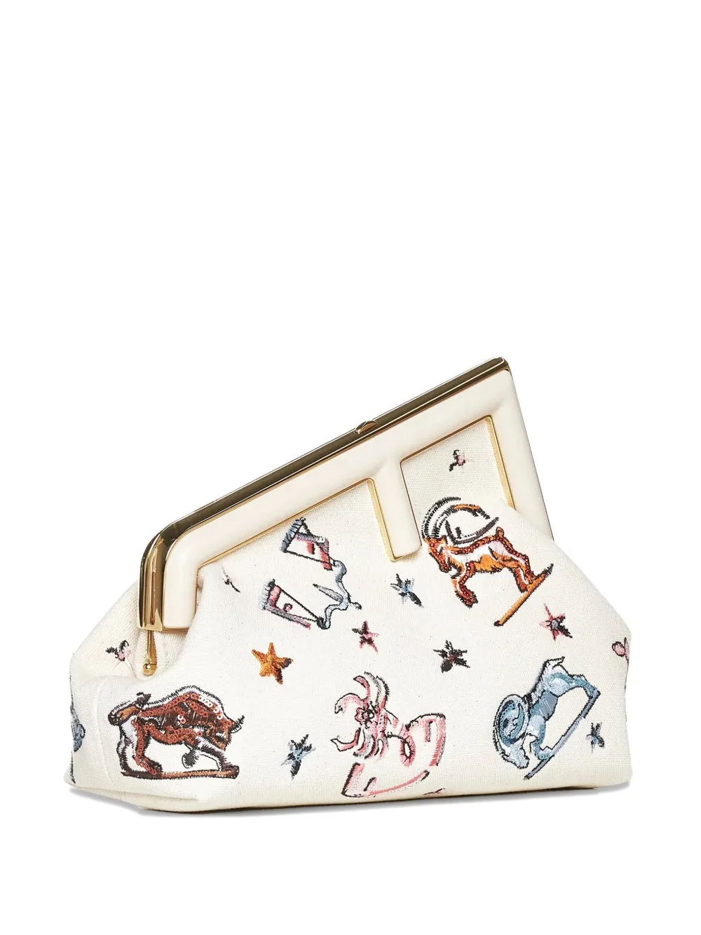 FENDI small zodiac-embroidered clutch bag Wit