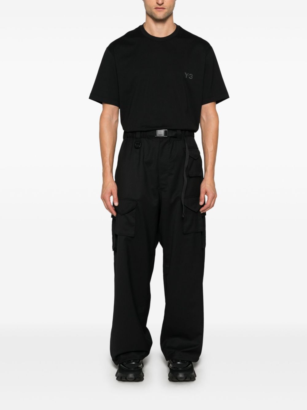 Shop Y-3 Wide-leg Trousers In Black