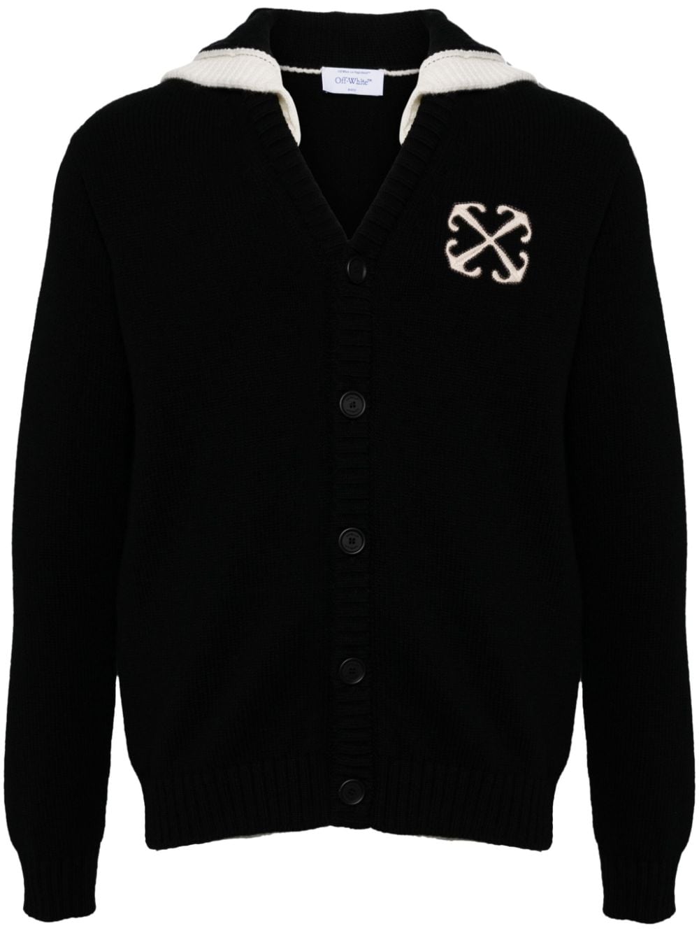 Shop Off-white Wool Cardigan In Black