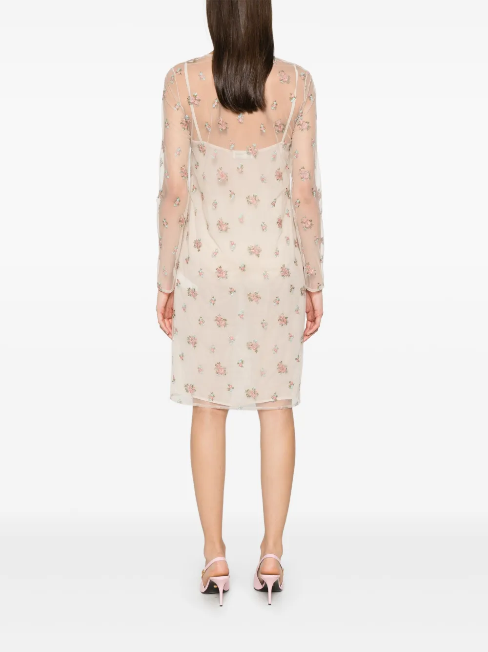 Blumarine Midi-jurk met geborduurde bloemen Beige