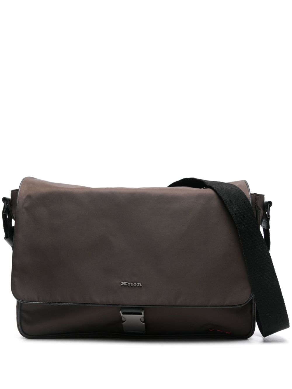 Kiton Kuriertasche mit Logo-Schild - Braun