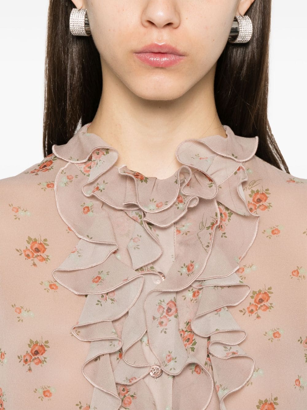 Shop Blumarine Floral-print Shirt In Brown