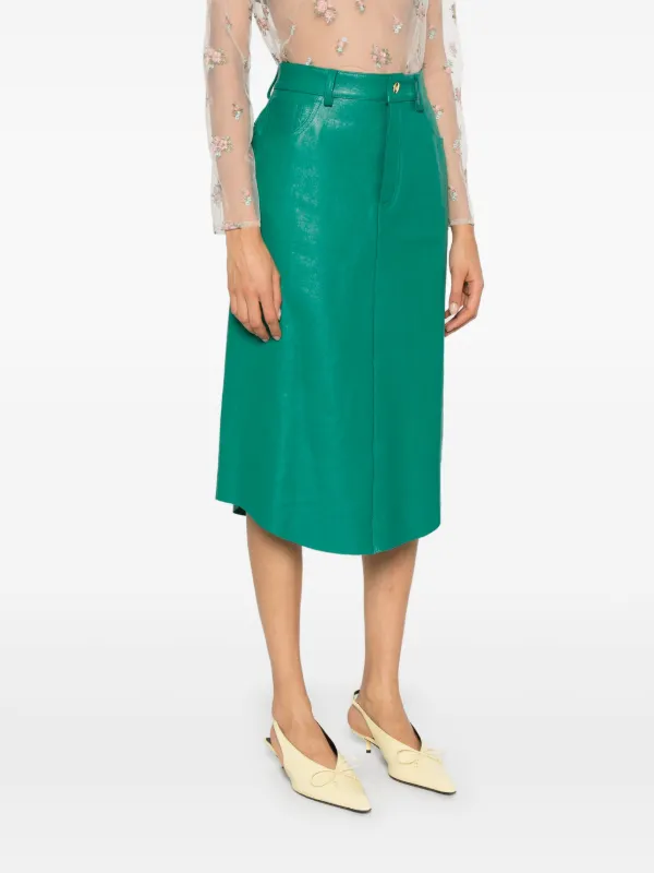 Blumarine debossed-logo Midi Skirt | Green | FARFETCH