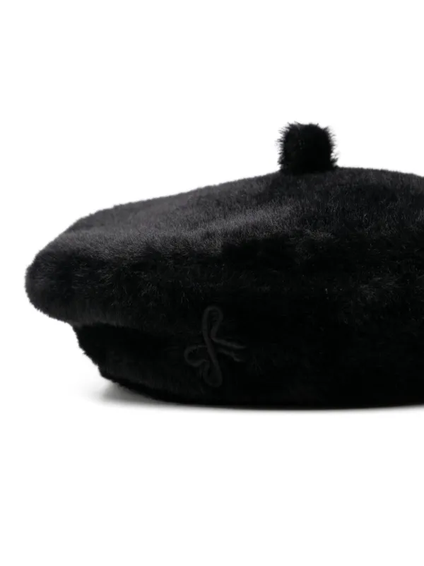 Black Wool Faux-Fur Trim Beret Faux Fur Beret | Ultra-Plush Oversized Fit with Luxe Band  main image 4