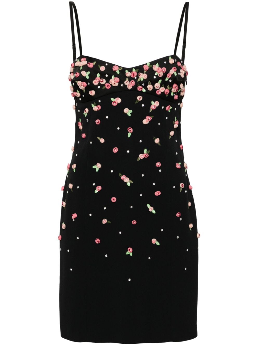 floral-appliqué mini dress