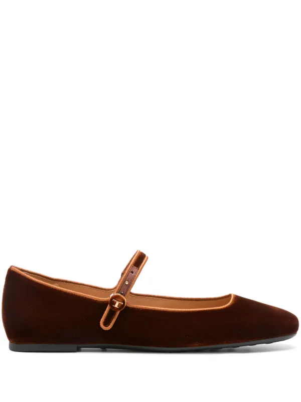 TOD'S ダークブラウン フラットシューズ Tod's ベロア フラットシューズ | ブラウン | FARFETCH JP