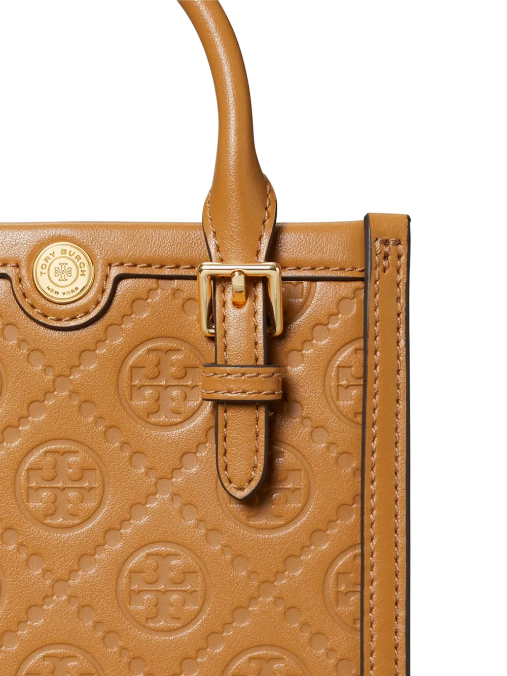 Tory Burch Mini T-monogram Leather Tote Bag In 褐色
