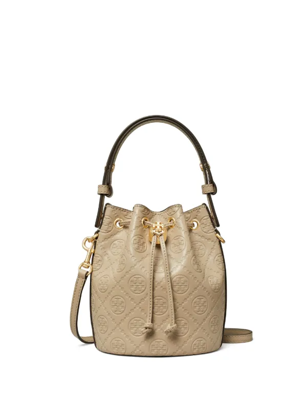 Tory Burch Mini T Monogram Leather Bucket Bag Neutrals FARFETCH CA