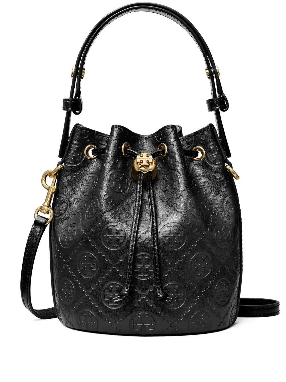 Tory Burch Mini monogram embossed Bucket Bag Black FARFETCH