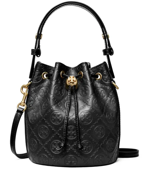 Tory Burch bolsa bucket mini con monograma en relieve
