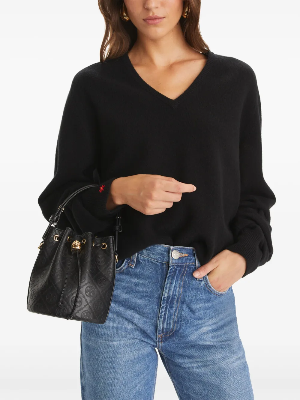 Tory Burch Bucket-tas met monogram Zwart