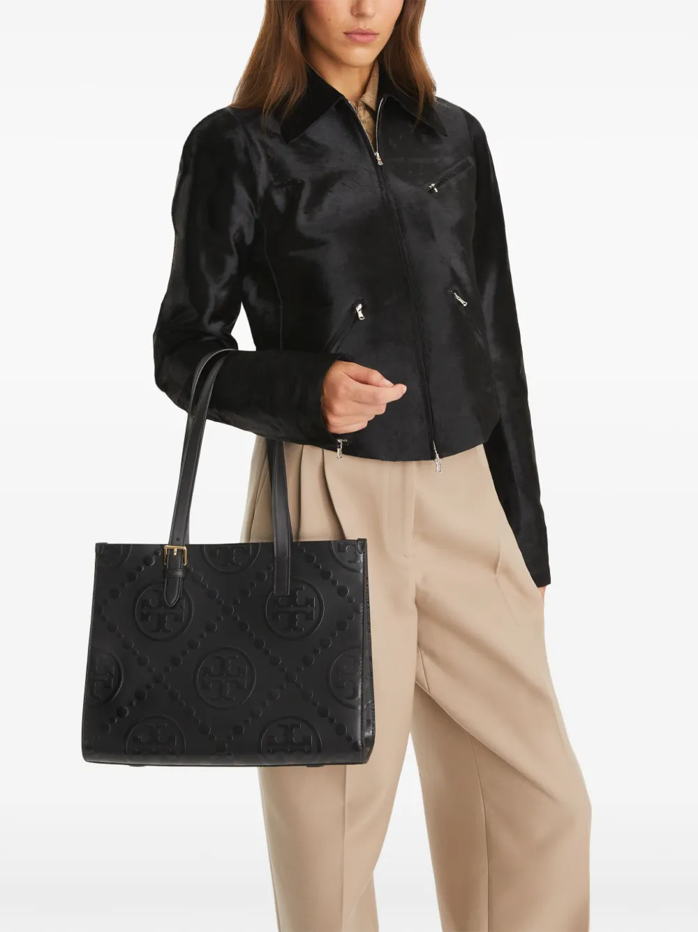 Tory Burch T Monogram-embossed tote bag - Zwart
