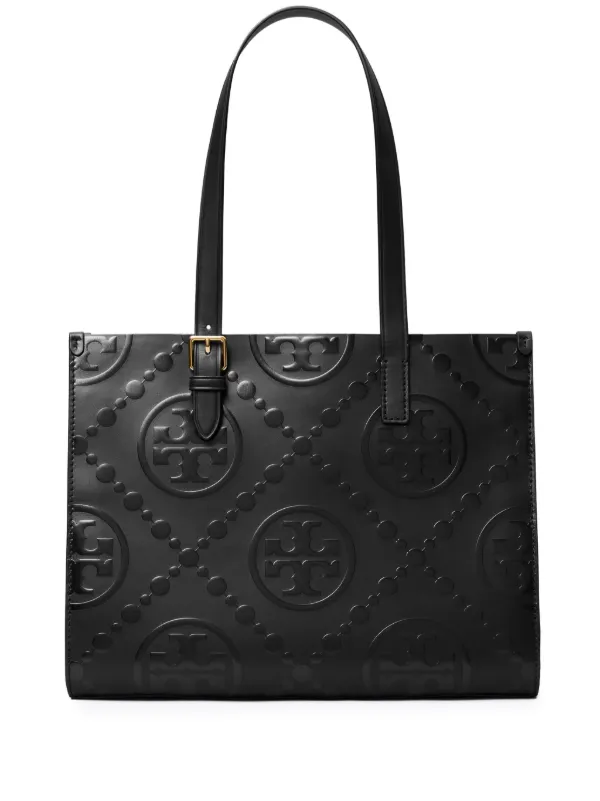 Tory Burch T Monogram embossed Tote Bag Black FARFETCH CA