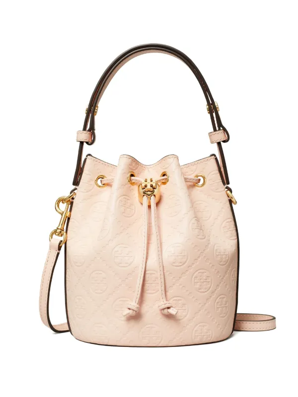 Tory Burch Mini monogram embossed Bucket Bag Pink FARFETCH SG