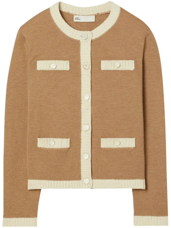 Tory Burch Kendra Chunky Wool Cardigan Neutrals FARFETCH IE