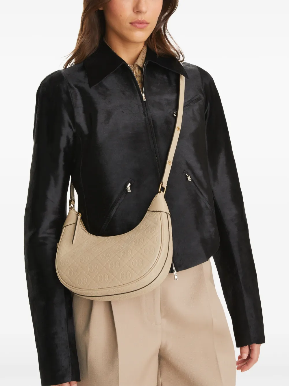 Tory Burch T Monogram Crescent shoulder bag - Beige