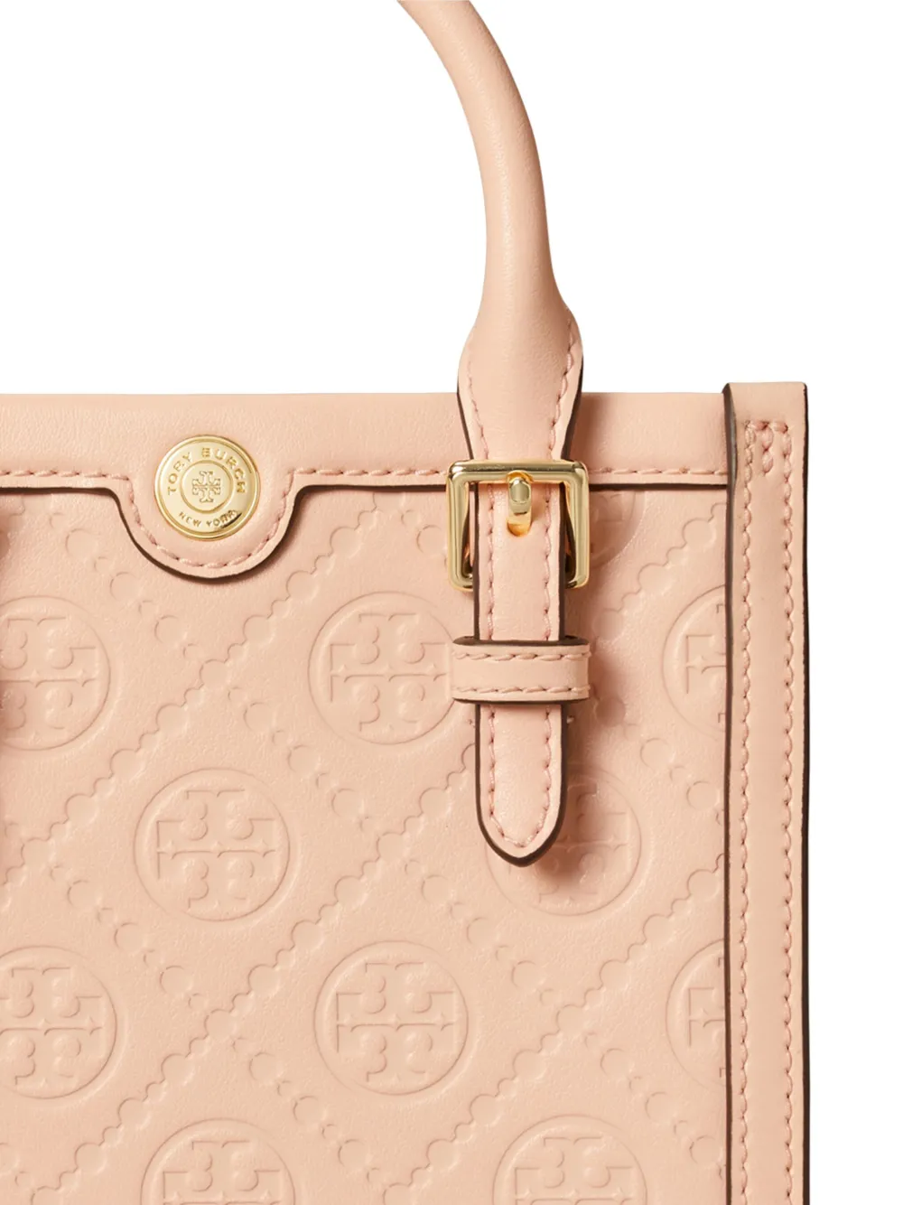 Tory Burch T Monogram Leather Mini N/s Tote In Neutrals