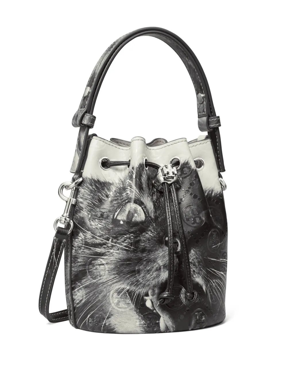 Tory Burch Kleine bucket-tas met kattenprint - Wit