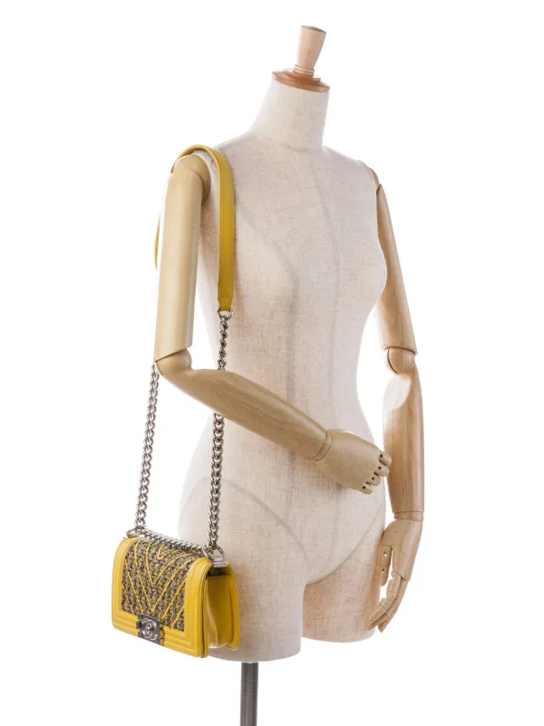 CHANEL Pre Owned 2017 2018 Small Tweed And Lambskin Chevron Boy Flap Crossbody Bag Yellow FARFETCH TR