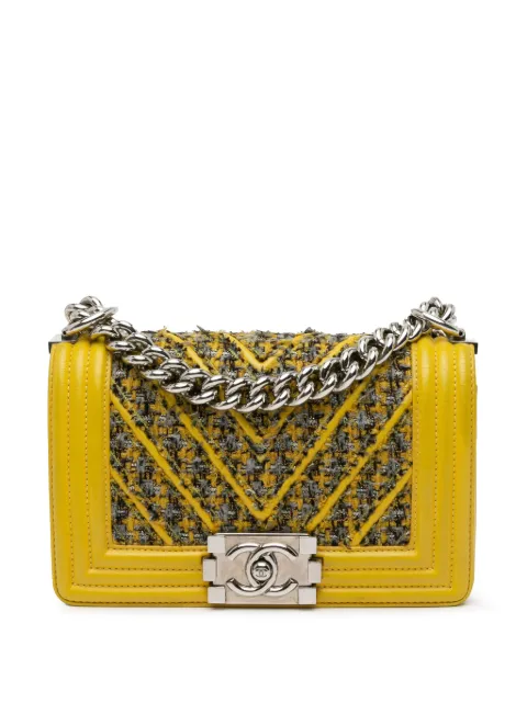 CHANEL 2017-2018 Small Tweed and Lambskin Chevron Boy Flap crossbody bag Women