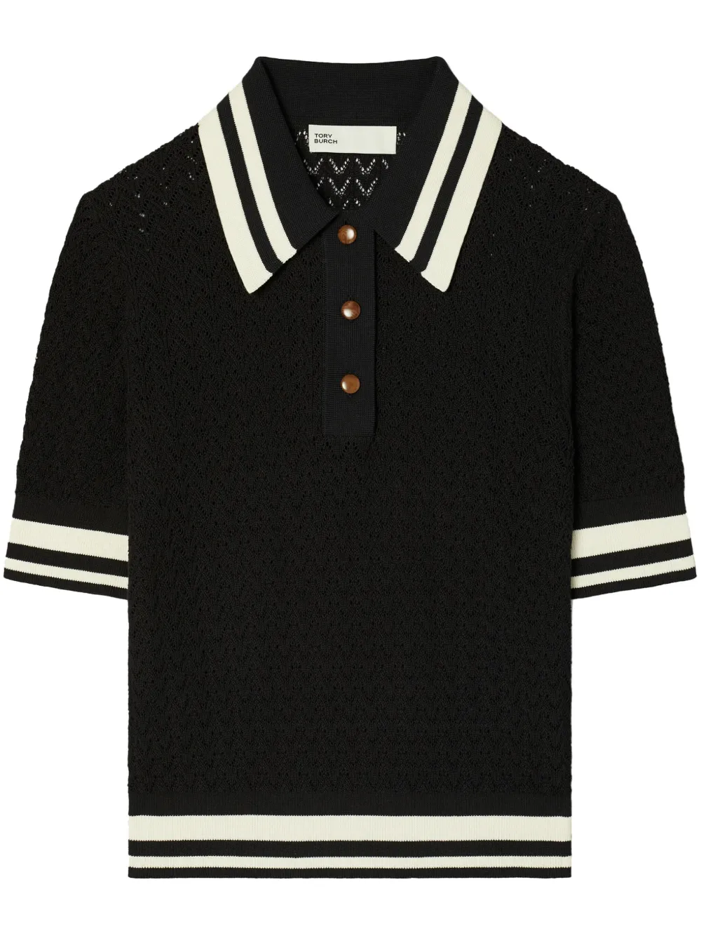 Tory Burch pointelle-knit polo top - Black