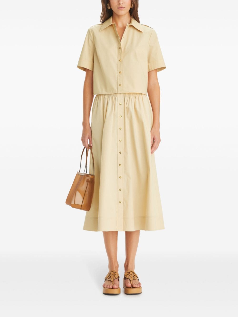 Shop Tory Burch Poplin Midi Skirt In Neutrals