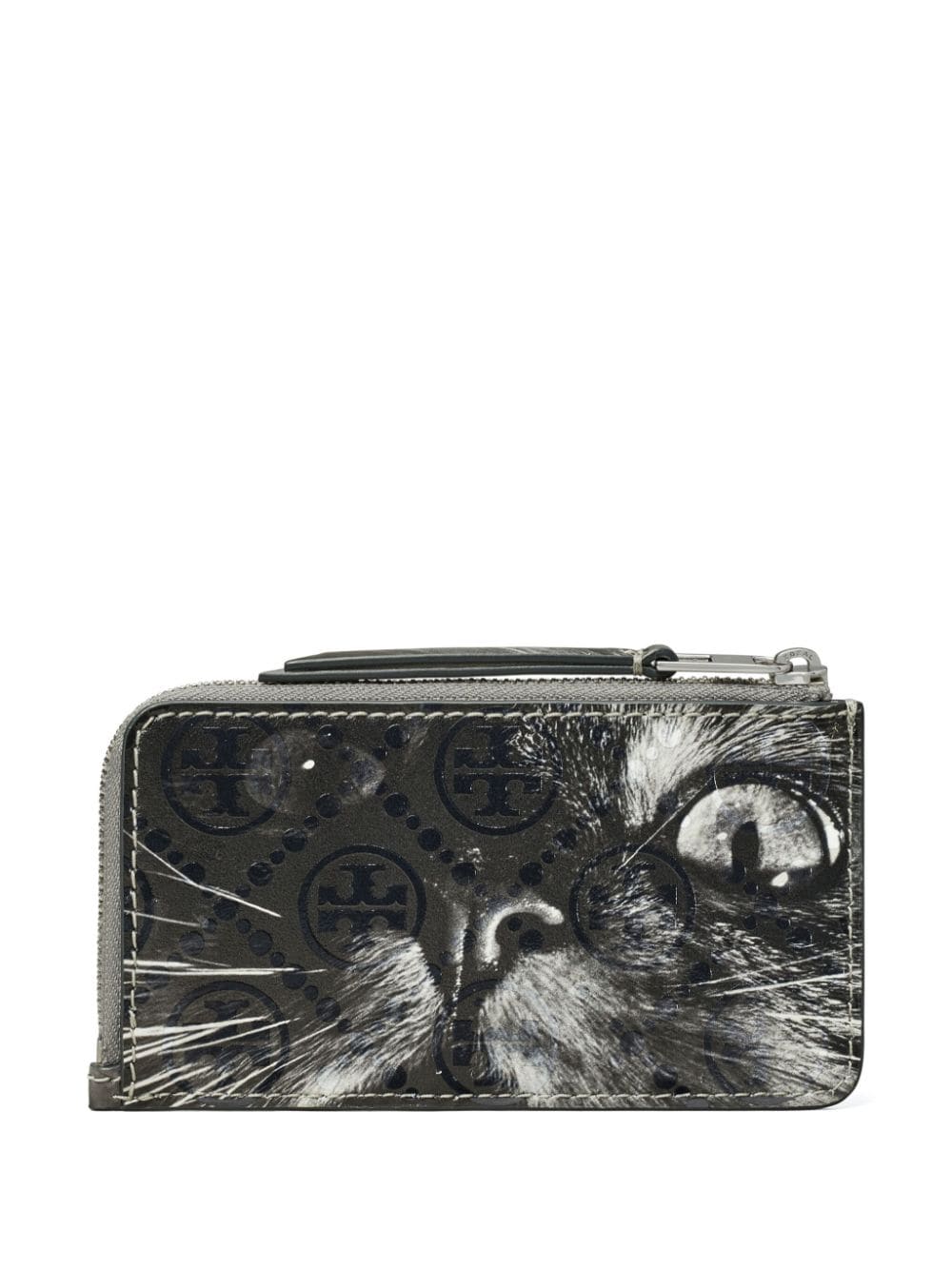 Tory Burch Pasjeshouder met T-monogram en kattenprint - Grijs