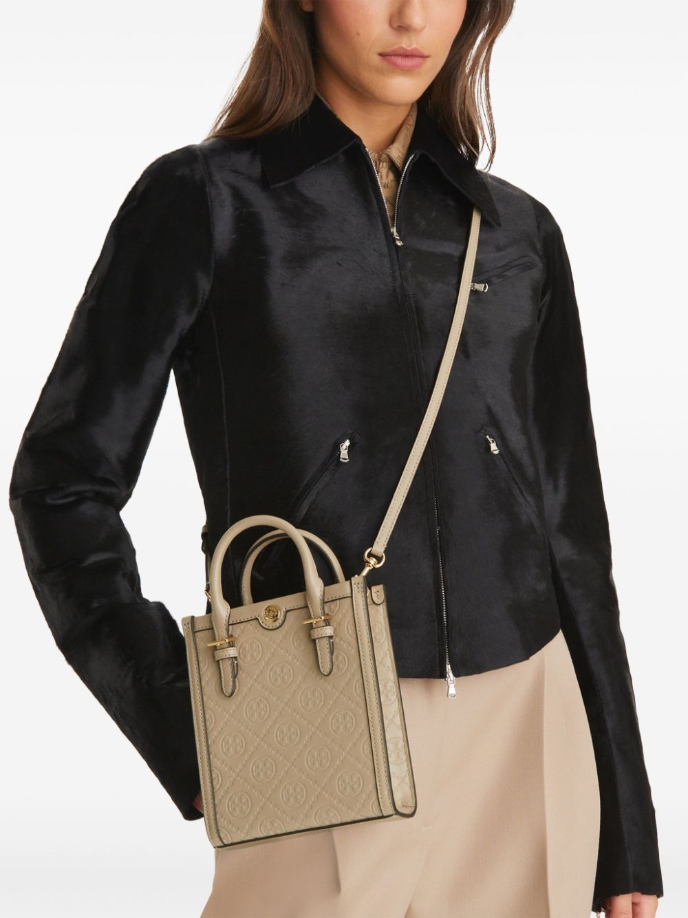 Shop Tory Burch Mini T Monogram Tote Bag In Neutrals