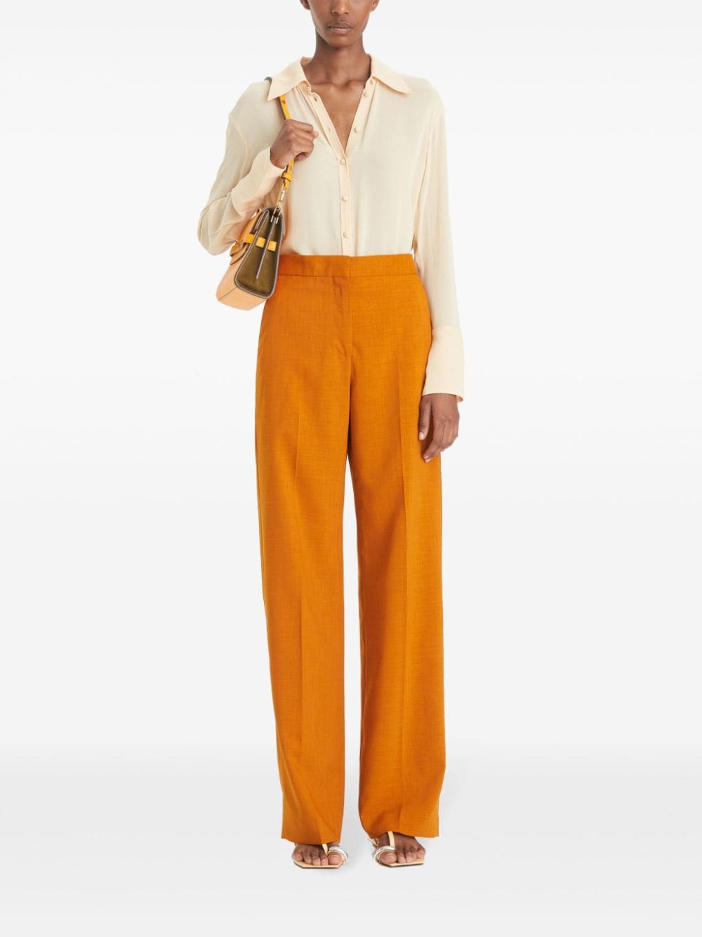 Tory Burch mélange-effect tailored trousers - Oranje