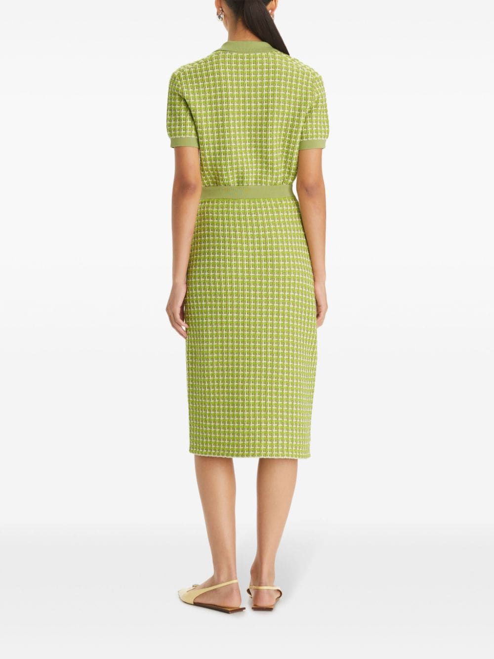 Shop Tory Burch Jacquard Polo Knitted Top In Green