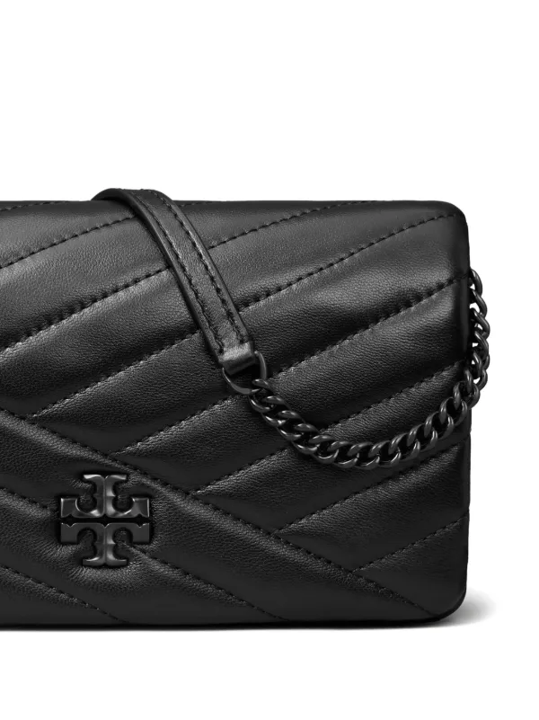 Tory Burch Kira Chevron Powder Chain Coated Wallet | Black
