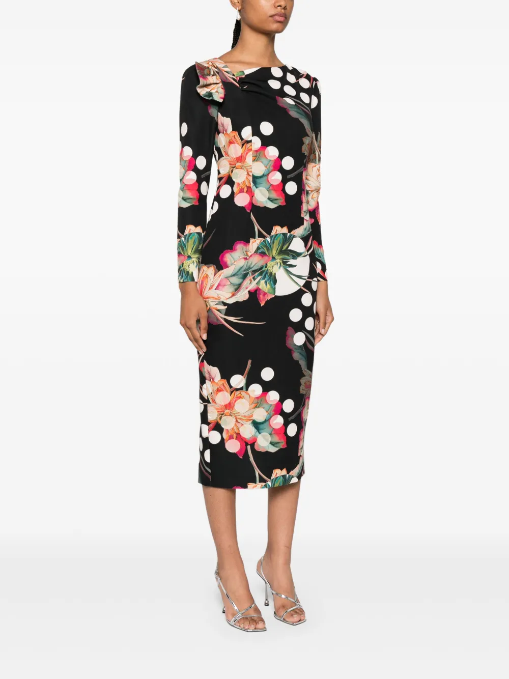 NISSA Midi-jurk met bloemenprint Zwart