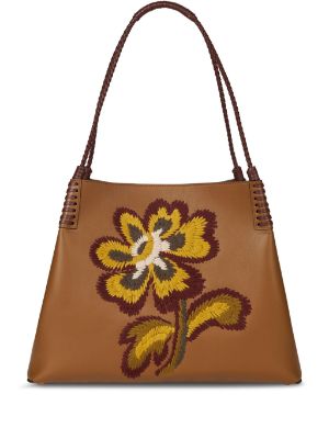 Medium Angel Lozano Brown Suede Leather deals Floral Embroidered Tote