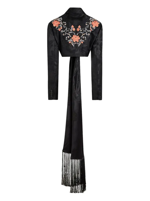 【送料&関税込】Etro Black Cropped Jacket With Embroidery An Etro Black Cropped Jacket With Embroidery And Check Motif In