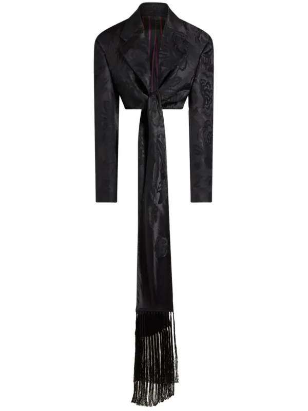【送料&関税込】Etro Black Cropped Jacket With Embroidery An Etro Black Cropped Jacket With Embroidery And Check Motif In