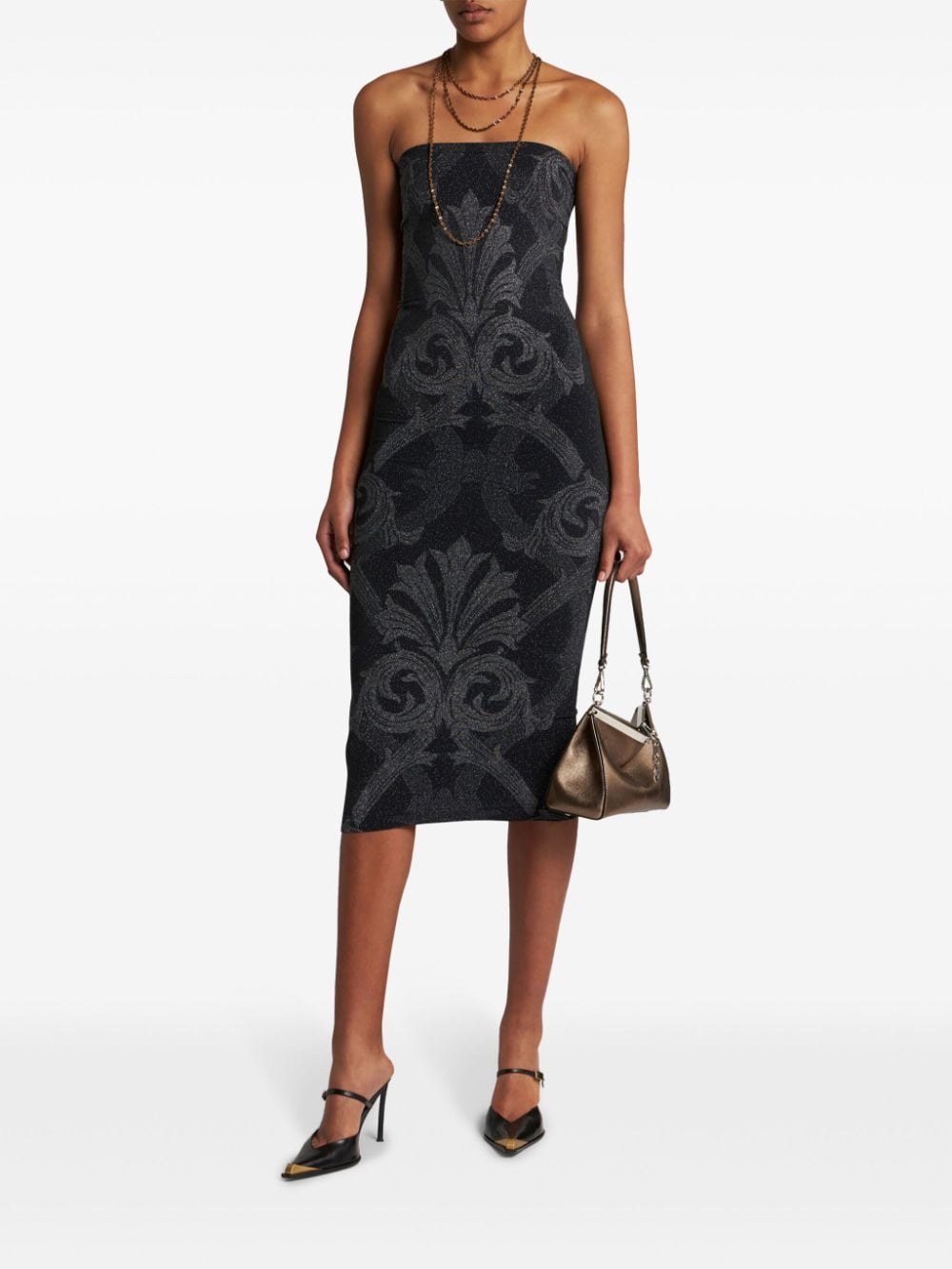 Shop Etro X Wolford Metallic-jacquard Midi Dress In Black