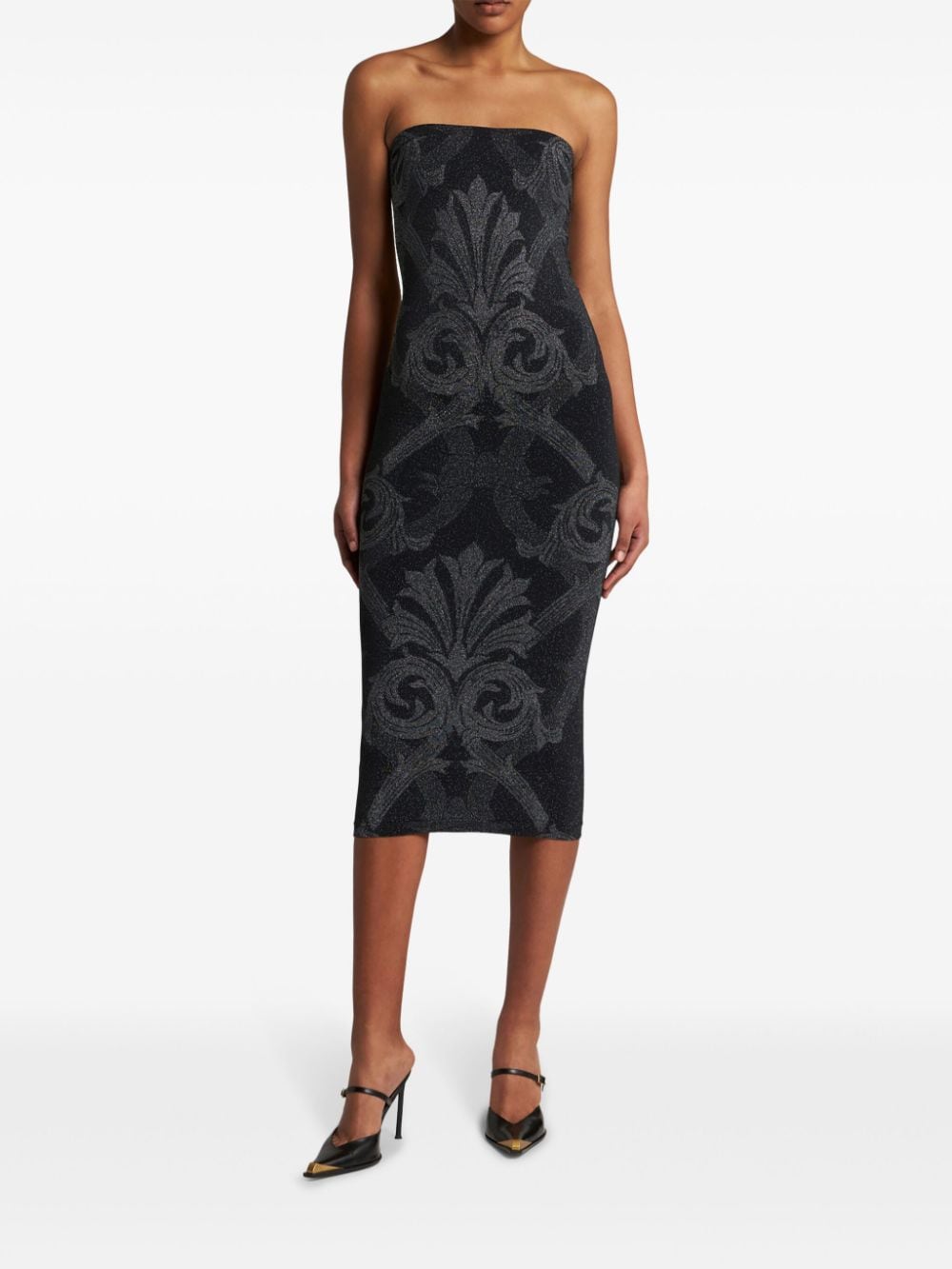 Shop Etro X Wolford Metallic-jacquard Midi Dress In Black